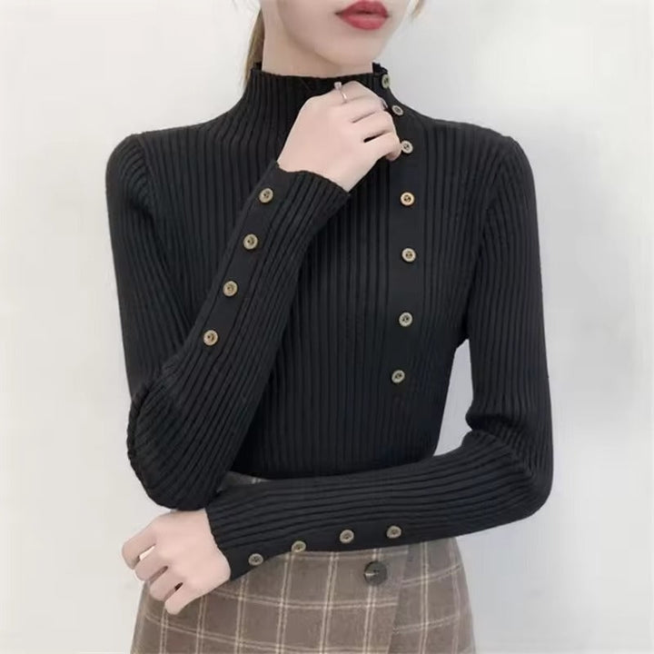 Stilla | Elegant Striktrøje Med Ribbet Knapper