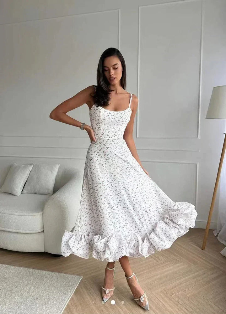 Stilla | Midi Kjole Med Flæse Og Bustier