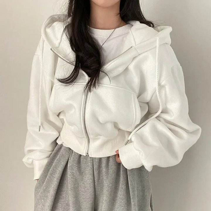 Stilla | Oversized Lynlås Hættepullover Til Kvinder