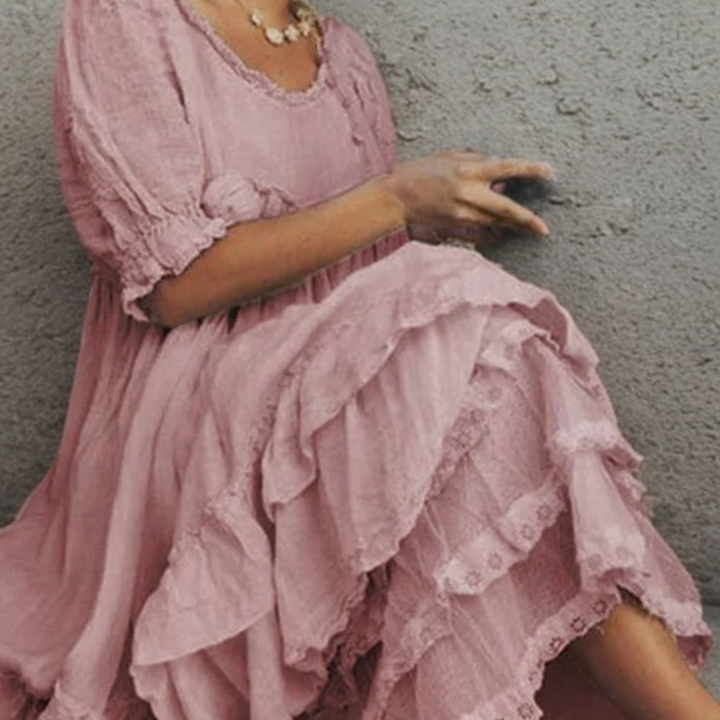 Stilla | Vintage Stil Maxi Kjole Med Flæser