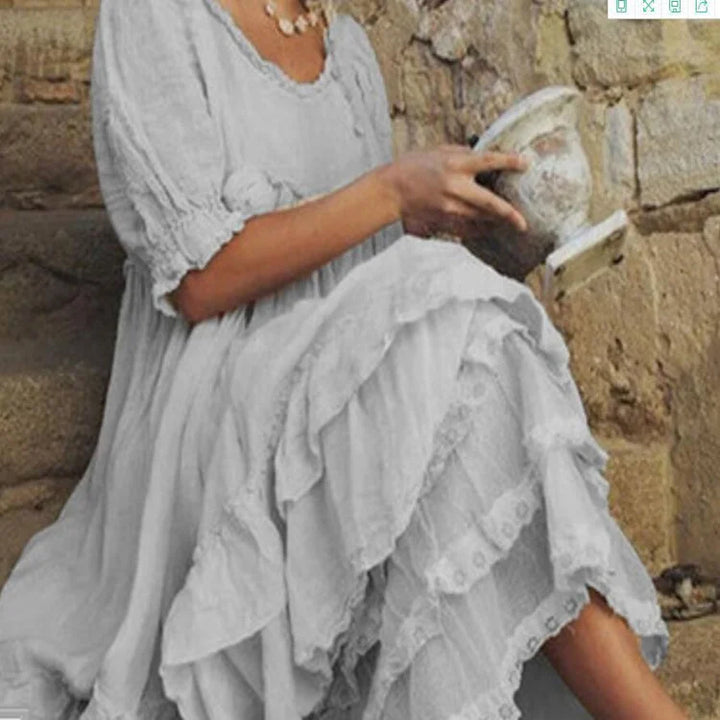 Stilla | Vintage Stil Maxi Kjole Med Flæser