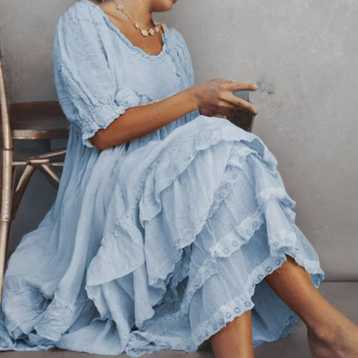 Stilla | Vintage Stil Maxi Kjole Med Flæser