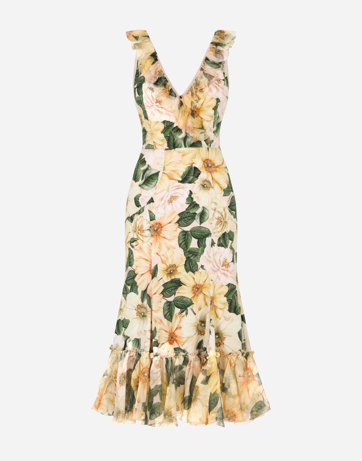 Stilla | Midikjole Med Blomsterprint Og Fiskehale