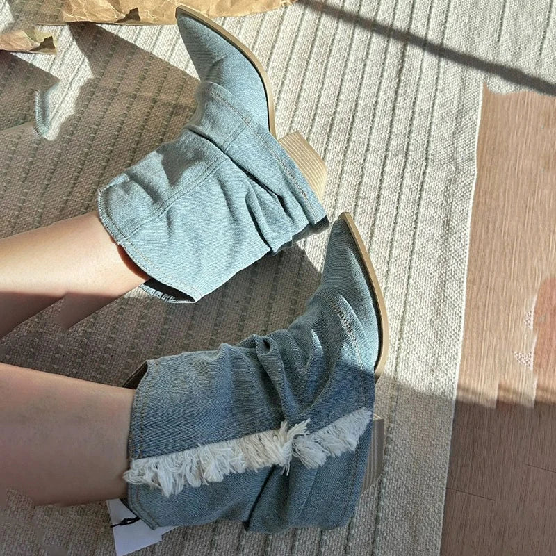 Stilla | Blå Denim Lårhøje Støvler