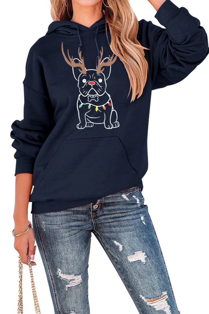 Stilla | Grafisk Jule Hættepullover Fransk Bulldog