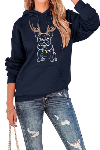 Stilla | Grafisk Jule Hættepullover Fransk Bulldog