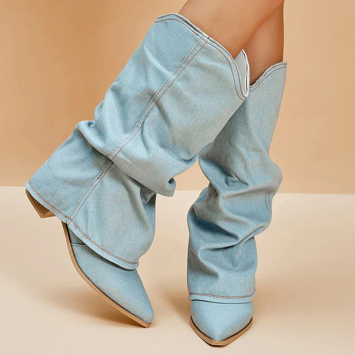 Stilla | Denim Knæhøje Støvler