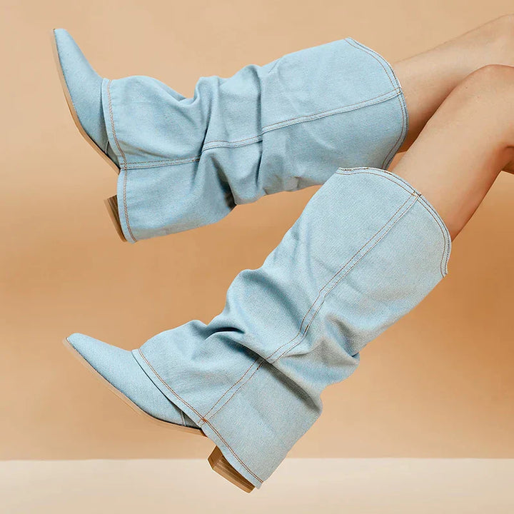 Stilla | Denim Knæhøje Støvler