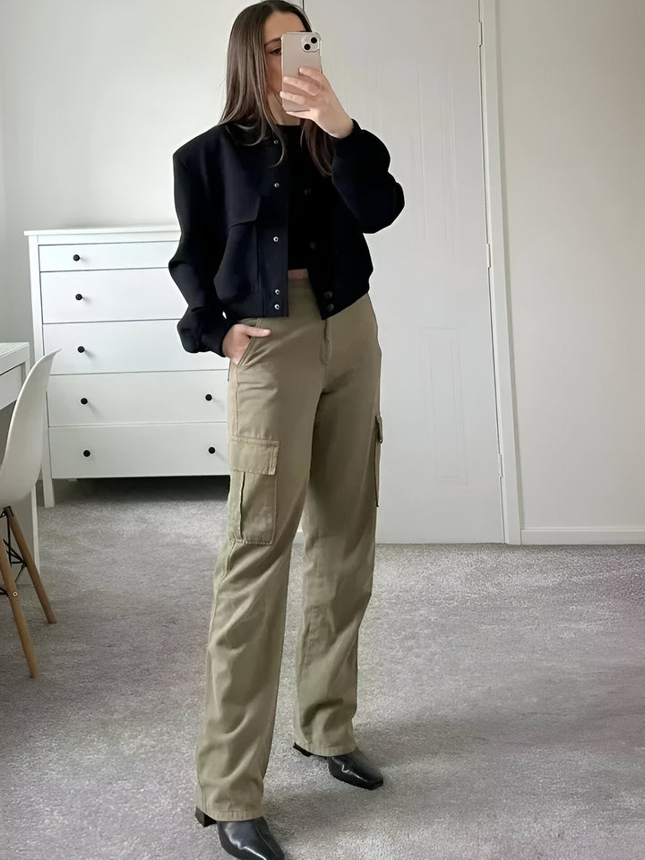 Stilla | Dame Cropped Button-Down Bomberjakke