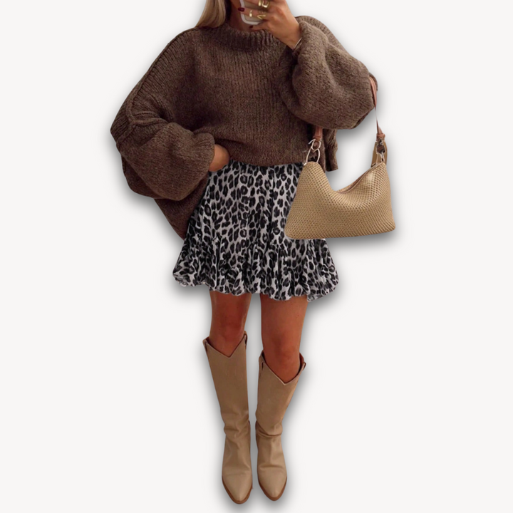 Stilla | Kvinders Leopardprint Mini Skirt Flæsekant Polyester Festtøj