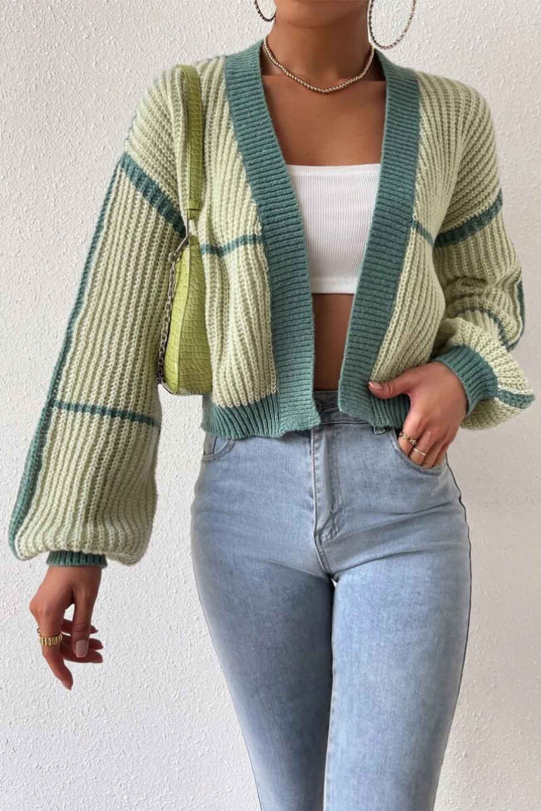 Stilla | Åben Strik Strikjakke Med Patchwork Mønster, Langærmet