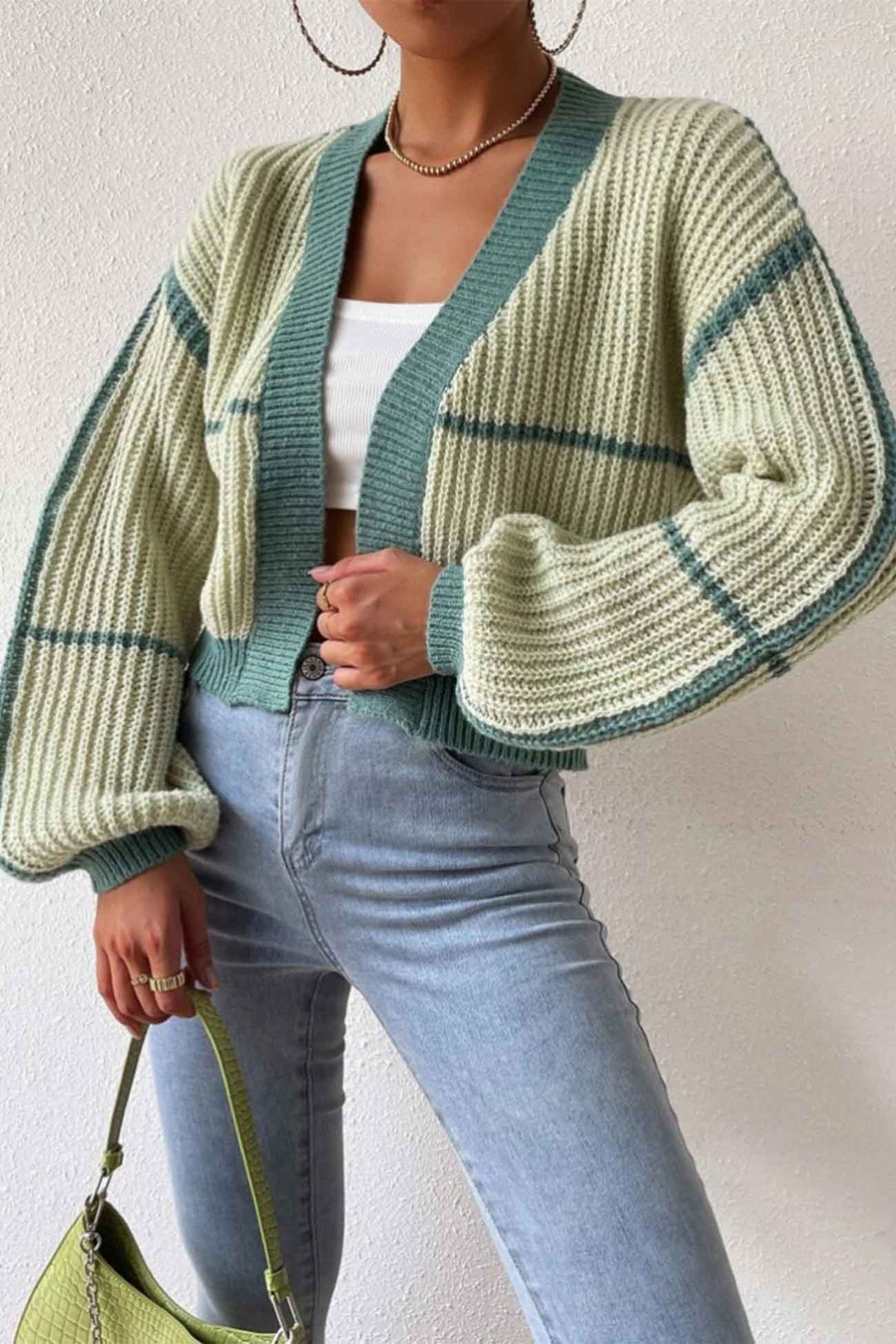 Stilla | Åben Strik Strikjakke Med Patchwork Mønster, Langærmet