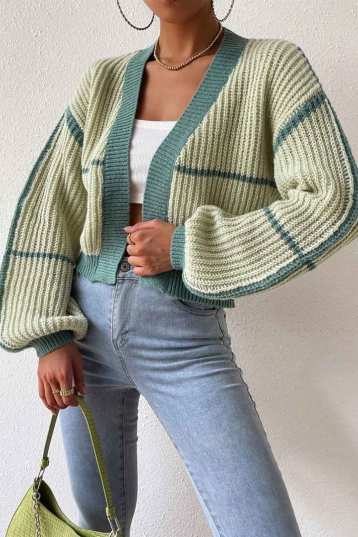 Stilla | Åben Strik Strikjakke Med Patchwork Mønster, Langærmet