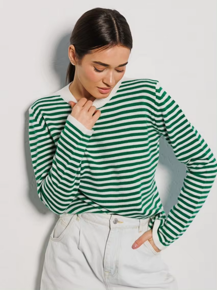 Stilla | Stribet Rundhalset Sweater