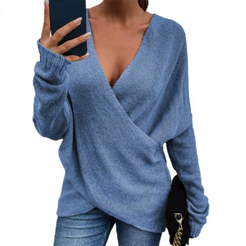 Stilla | Modepullover Langærmet Pullover Med Dybt V-udskæring Til Kvinder I En Ensfarvet Striklook Til Casual Mode I Krydstrik.