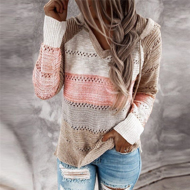 Stilla | Patchwork Hoodie Behagelig Striktrøje Med Simpelt Horisontalt Design