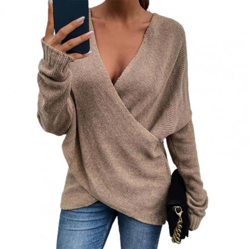 Stilla | Modepullover Langærmet Pullover Med Dybt V-udskæring Til Kvinder I En Ensfarvet Striklook Til Casual Mode I Krydstrik.