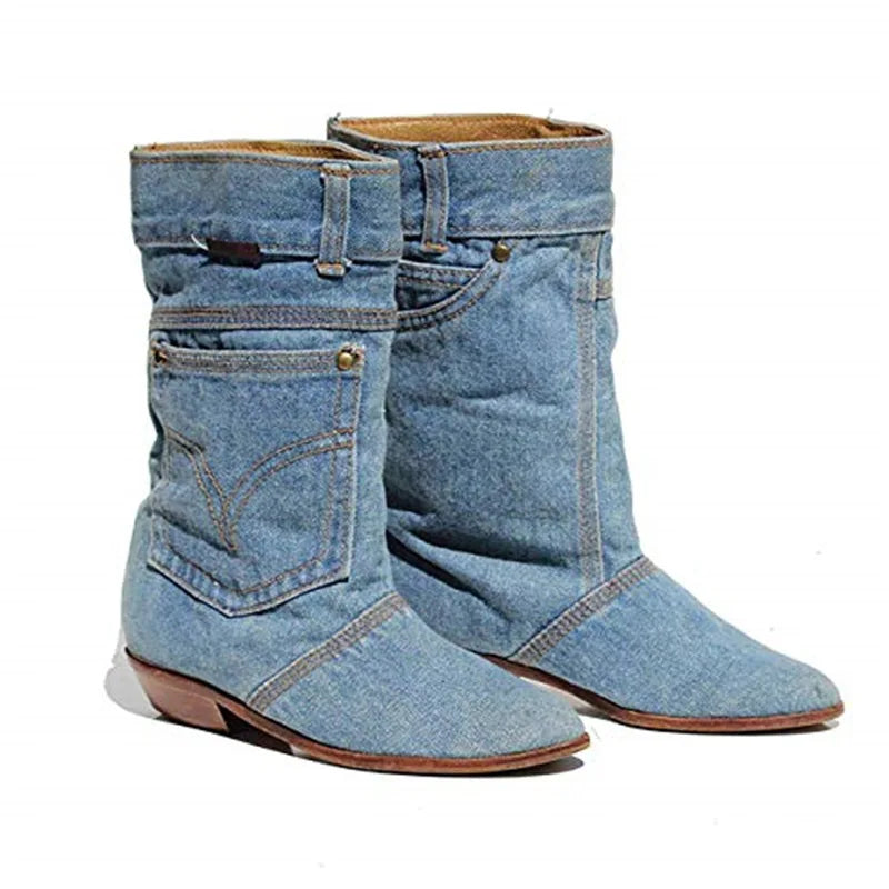 Stilla | Lave hæl denim ankelstøvler