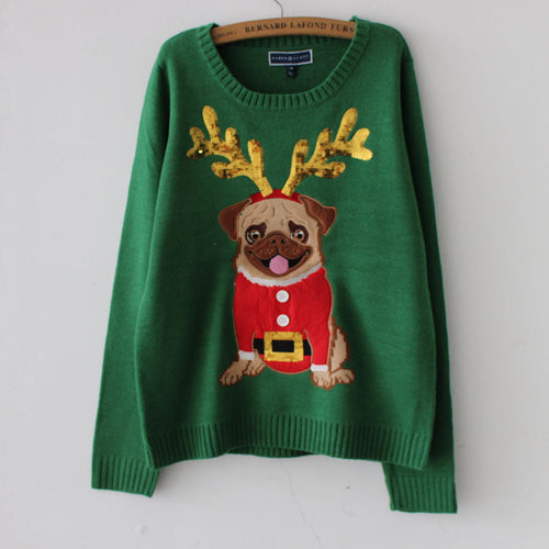 Stilla | Strikpullover Med Broderede Pailletter Fra Julebulldog Til Kvinder