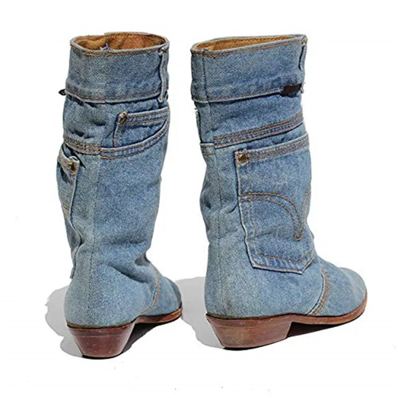 Stilla | Lave hæl denim ankelstøvler