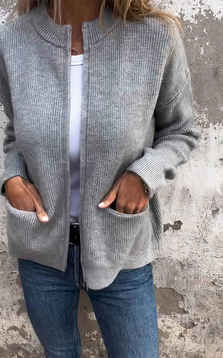 Stilla | Strikjakke med Lynlås - Stilfuld Overgangsjakke til Hverdag Og Fritid