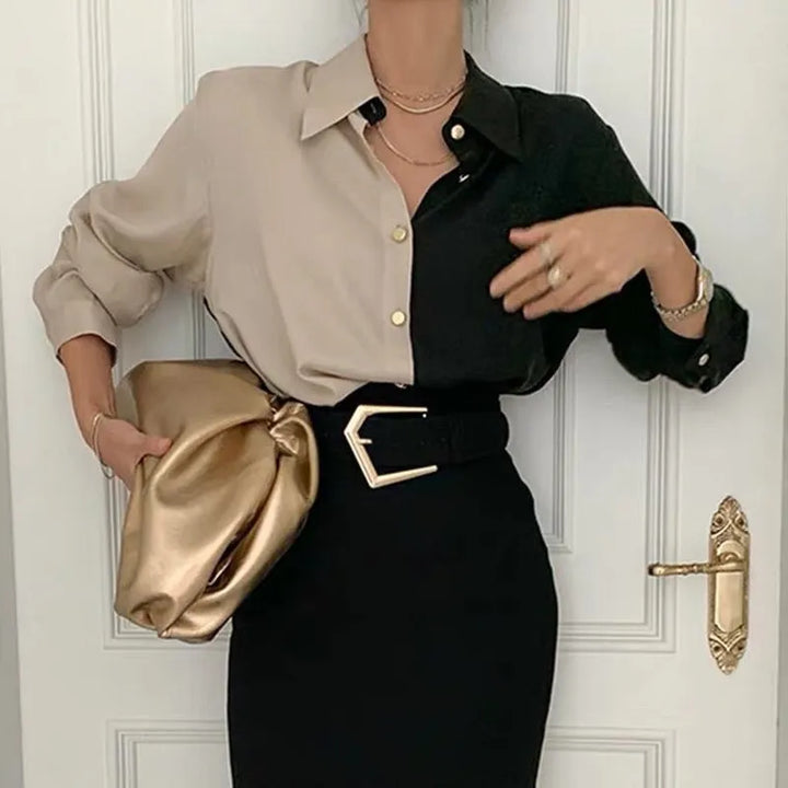 Stilla | Årgang Khaki Sort Bluse Til Kvinder