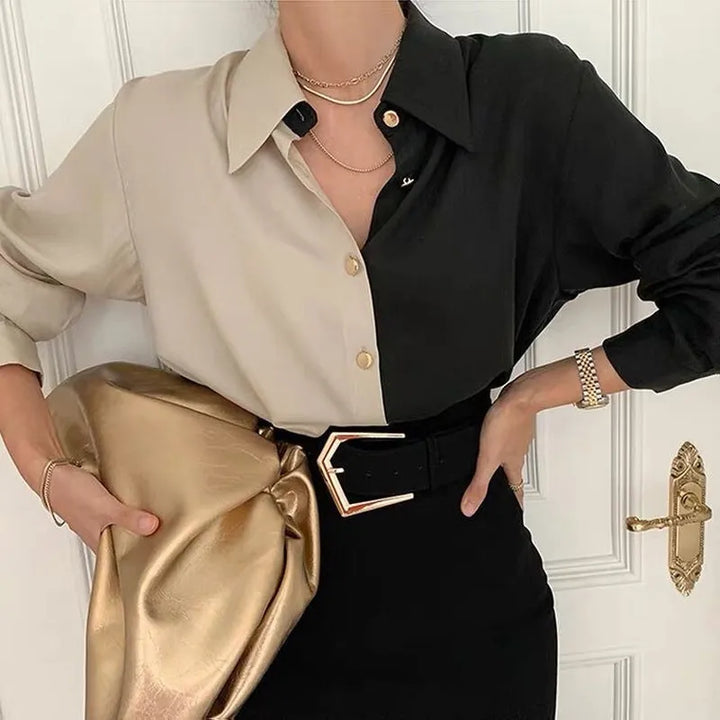 Stilla | Årgang Khaki Sort Bluse Til Kvinder