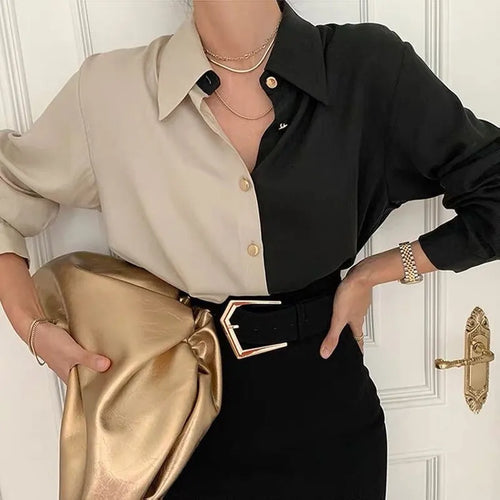 Stilla | Årgang Khaki Sort Bluse Til Kvinder