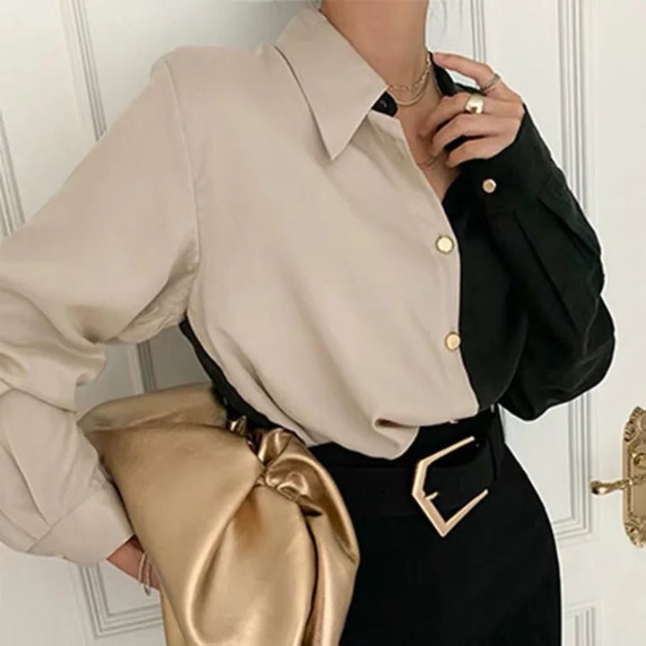 Stilla | Årgang Khaki Sort Bluse Til Kvinder