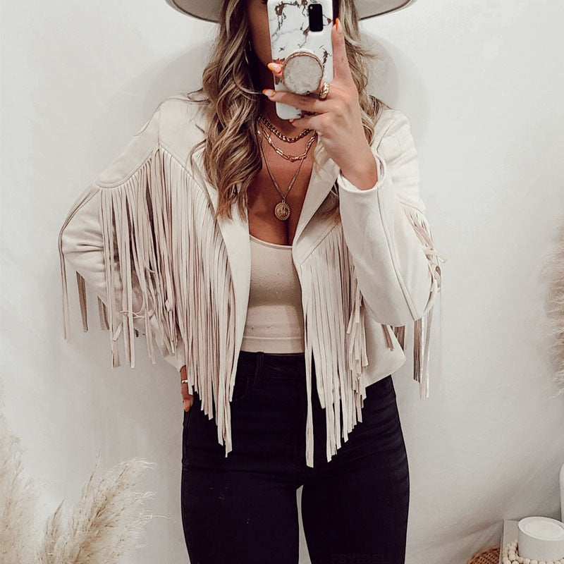 Stilla | Suede Jakke med Frynser