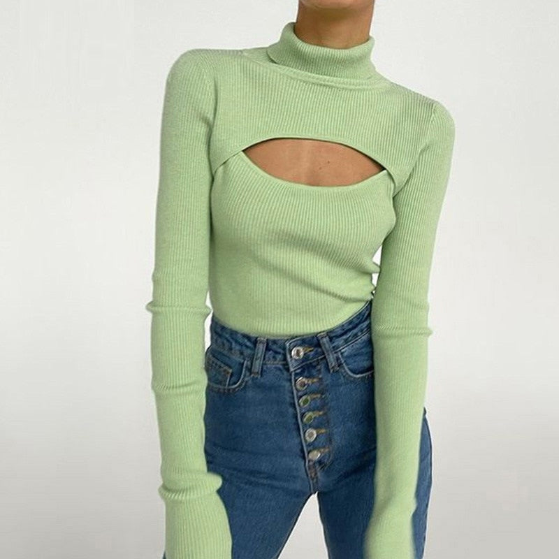 Stilla | Trendy Rullekrave sweater med udsnit
