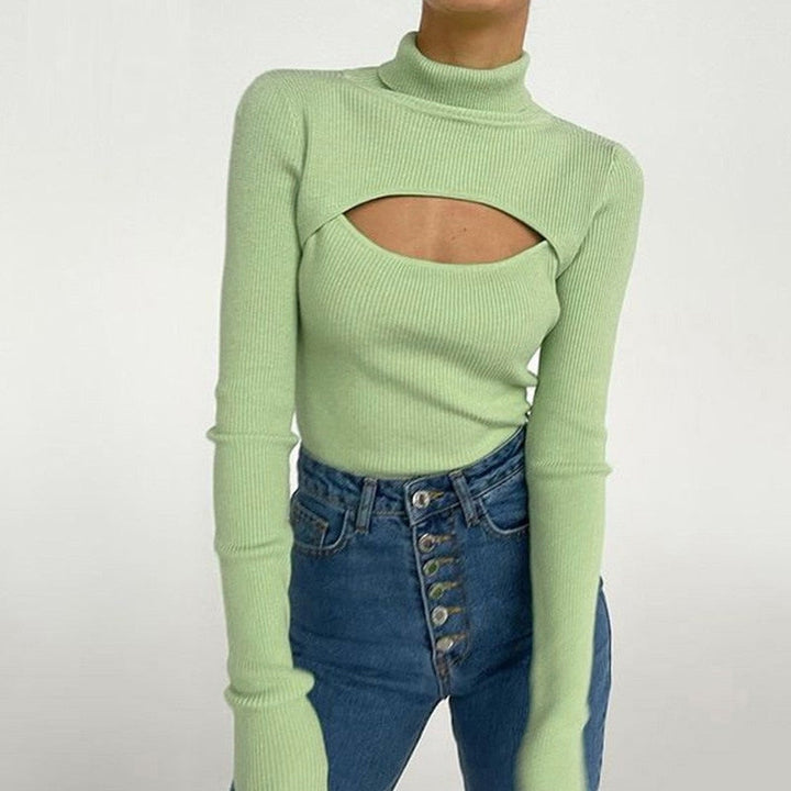Stilla | Trendy Rullekrave sweater med udsnit