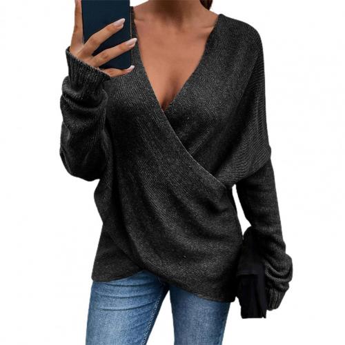 Stilla | Modepullover Langærmet Pullover Med Dybt V-udskæring Til Kvinder I En Ensfarvet Striklook Til Casual Mode I Krydstrik.