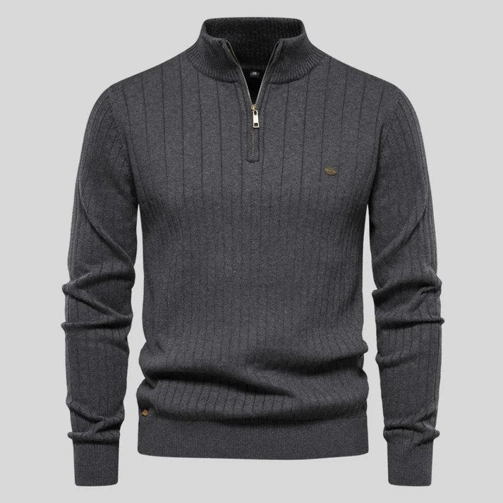 Stilla | Sweatshirt - Halv-lynlås Ribstruktur Ståkrave
