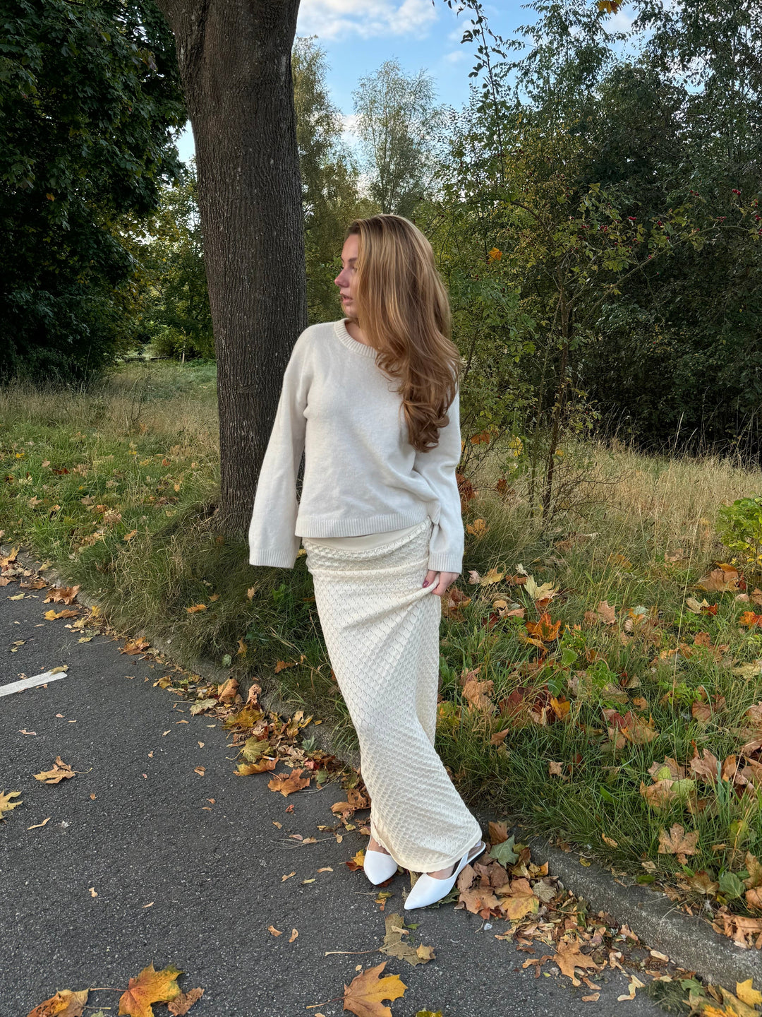 Stilla | Strik Nederdel Cremehvid