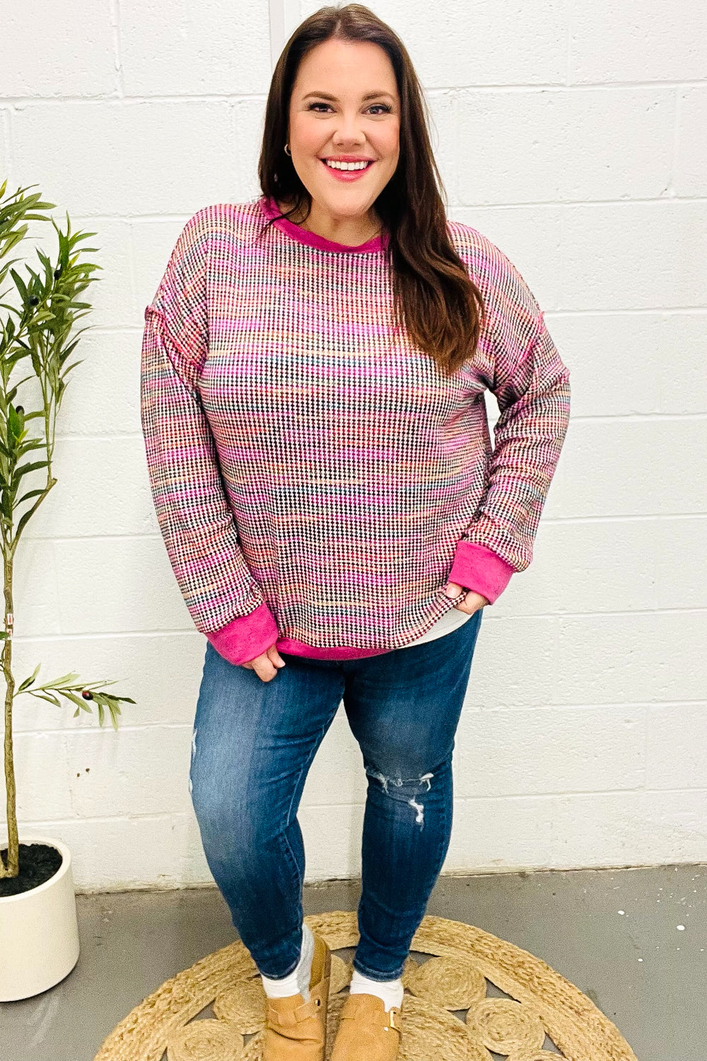 Stilla | Bring Joy Pullover I Struktureret, Flerfarvet Magenta Uldstrik