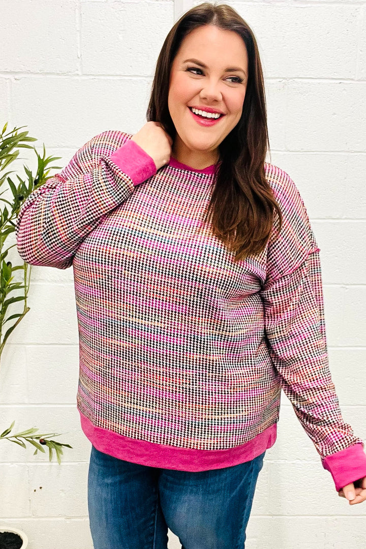 Stilla | Bring Joy Pullover I Struktureret, Flerfarvet Magenta Uldstrik