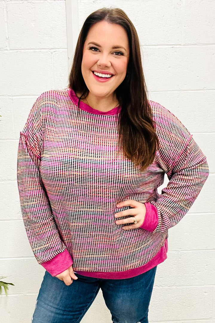 Stilla | Bring Joy Pullover I Struktureret, Flerfarvet Magenta Uldstrik