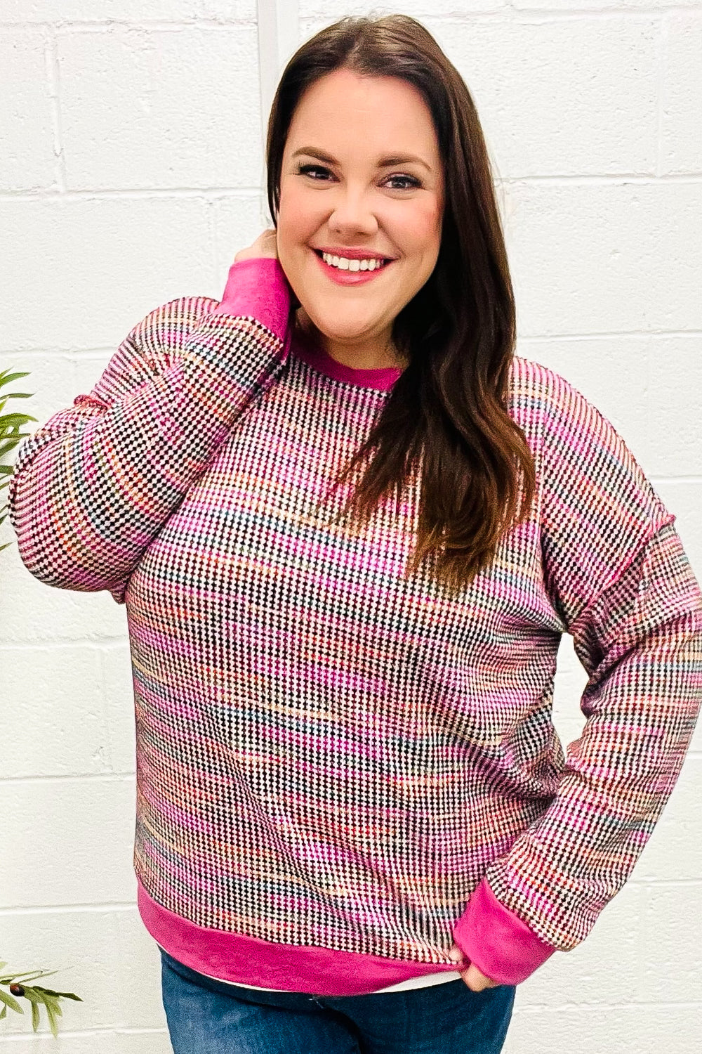 Stilla | Bring Joy Pullover I Struktureret, Flerfarvet Magenta Uldstrik