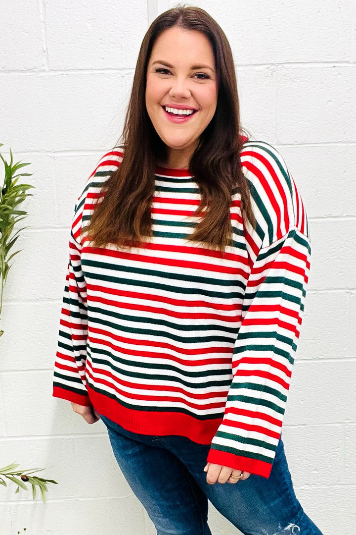 Stilla | Overdimensioneret Juletrøje Med Røde og Grønne Striber