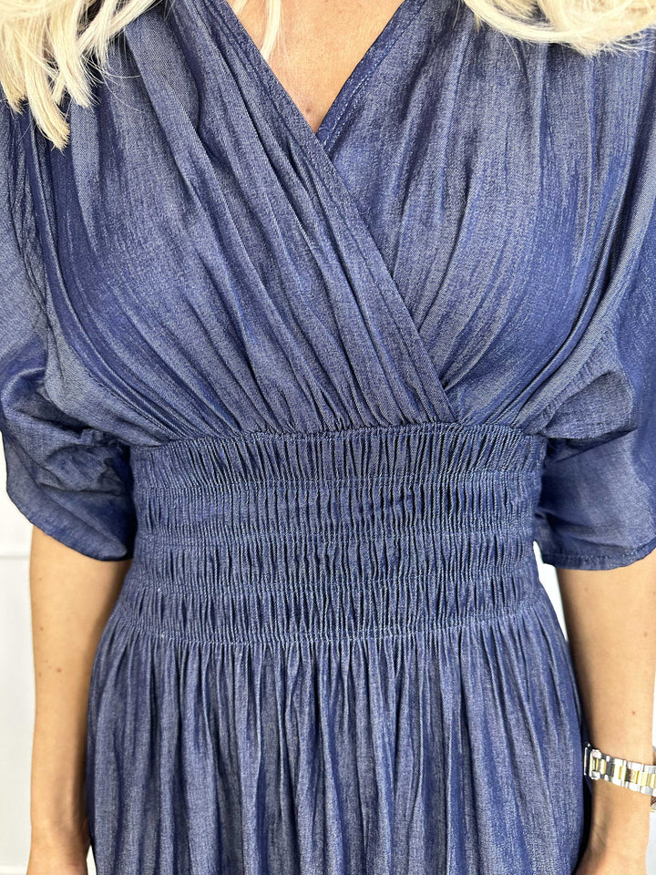 Stilla | Denim Maxikjole Med Smock