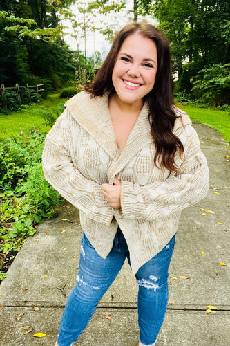 Stilla | Strikjakke Af Struktureret, Drejet Strik Autumn Vibes Taupe Med Krave