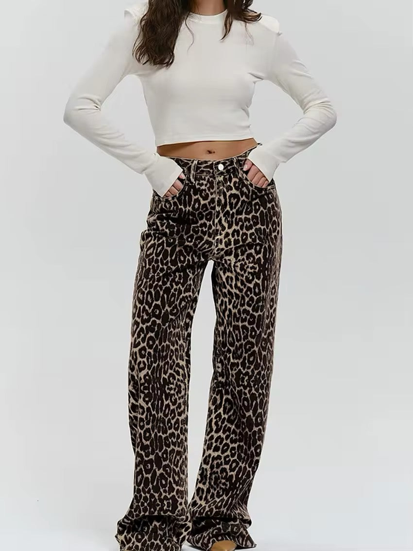 Stilla | Lige Jeansbuks Med Leopardmønster
