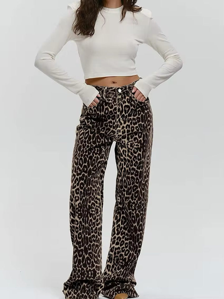 Stilla | Lige Jeansbuks Med Leopardmønster