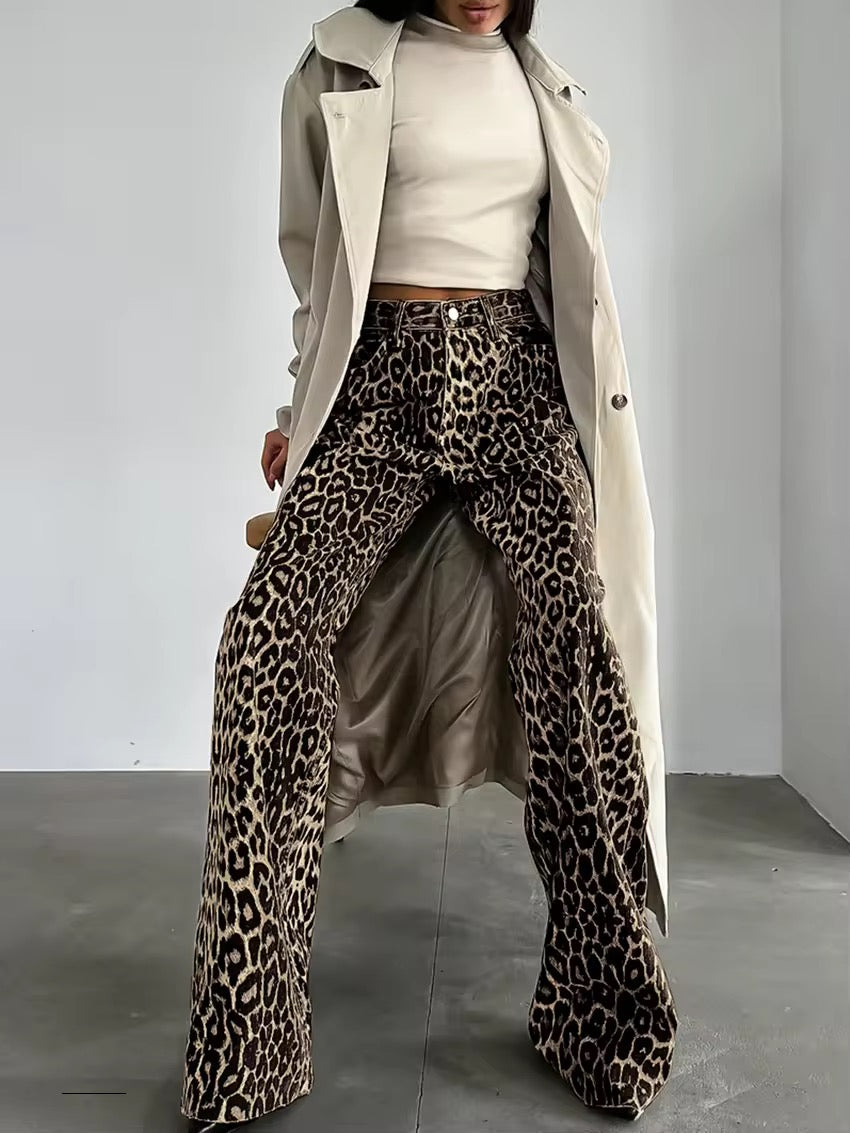 Stilla | Lige Jeansbuks Med Leopardmønster