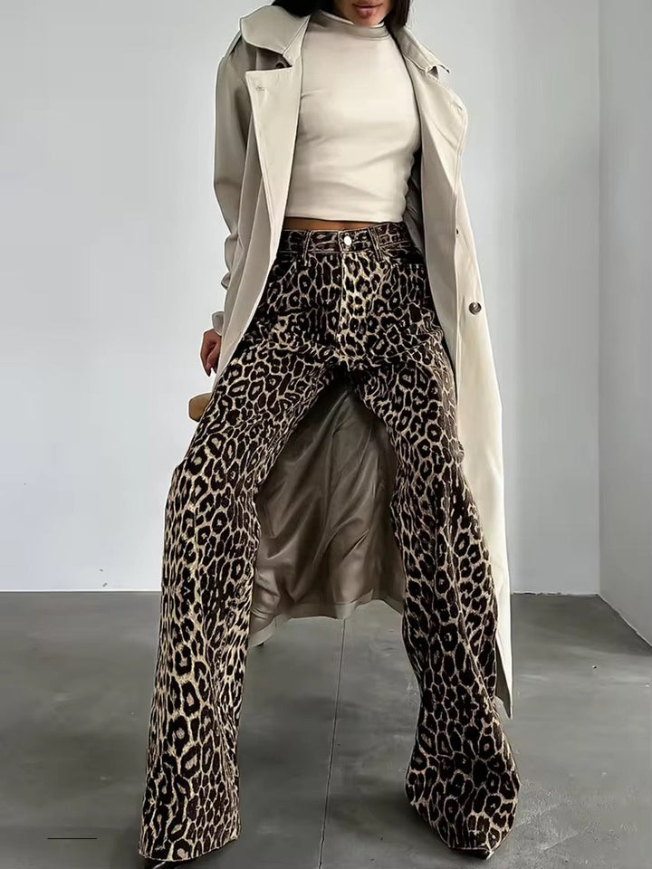 Stilla | Lige Jeansbuks Med Leopardmønster