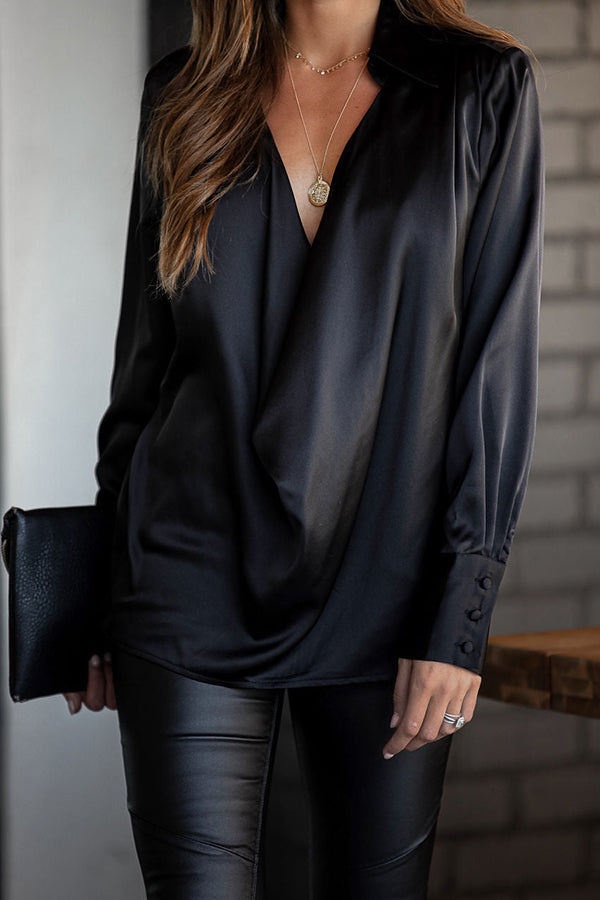 Stilla | Satin Krave Draperet Bluse
