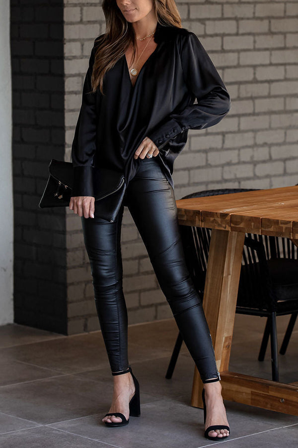 Stilla | Satin Krave Draperet Bluse