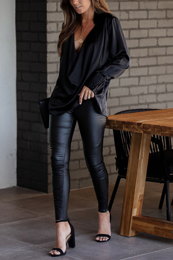 Stilla | Satin Krave Draperet Bluse
