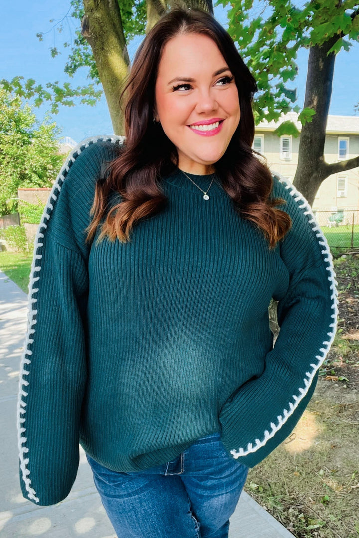 Stilla | Pullover i Ribbet Stof Fall Vibes Jægergrøn Med Grove Moser